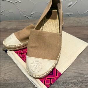 Tory Burch Tan and Cream Espadrilles